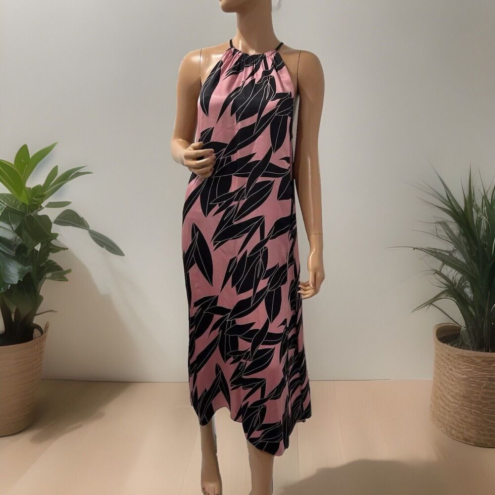 ted baker dress 4 us M/L Pink / Black Halter Nick Tunic Floral With Side Slits